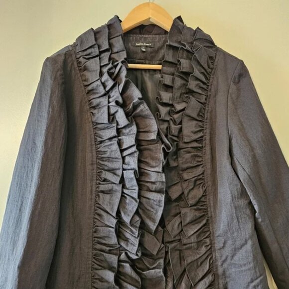 Samuel Dong Women’s Large Jacket Black Ruffle Full Zip Cotton Nylon Blend. - Picture 4 of 7